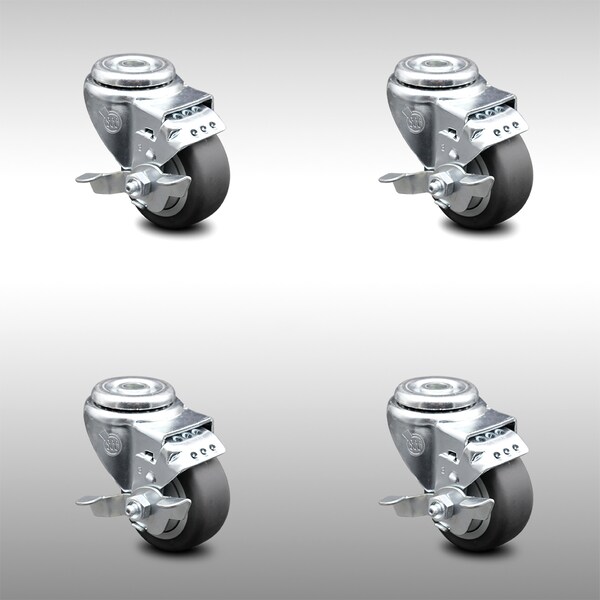 Service Caster 3.5 Inch SS Thermoplastic Rubber Wheel Swivel Bolt Hole Caster Set with Brake SCC-SSBH20S3514-TPRB-TLB-4 - main